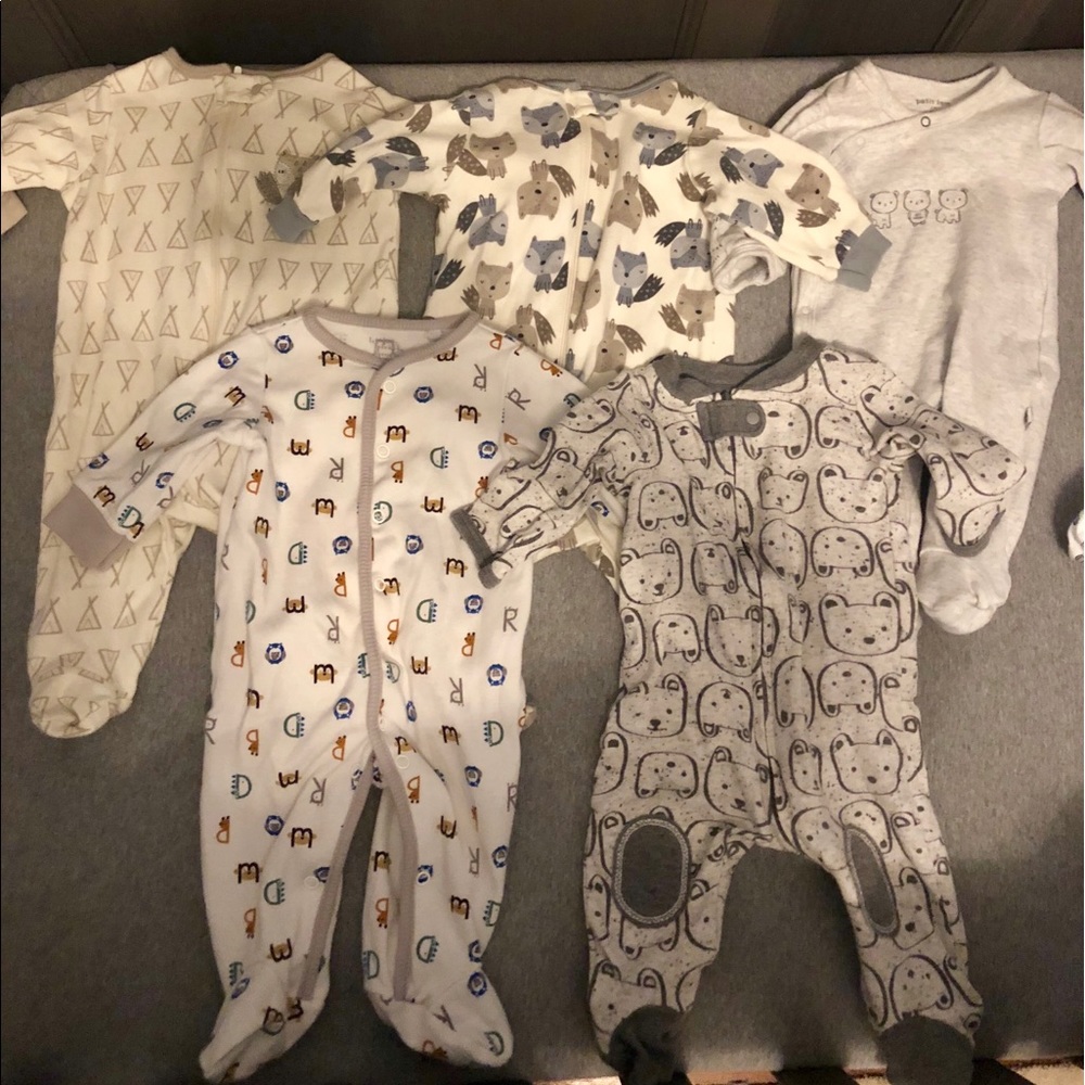 Bundle Organic 0-3 footie pajamas assorted brands